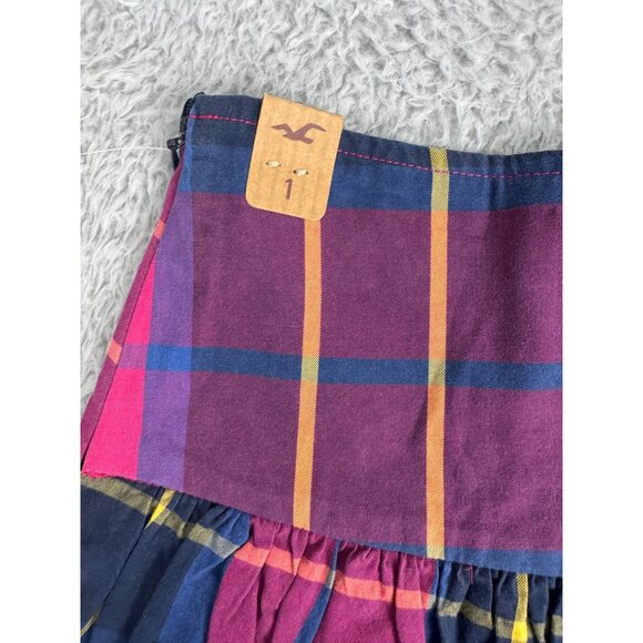Hollister Womens Plaid Mini Skirt Sz 1 Flared Pink/Blue Cotton Blend 90s Y2K NWT - Picture 5 of 11
